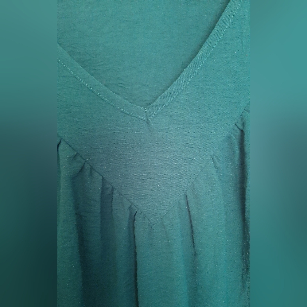 V-Neck Teal Women's Top with Gathered Detail